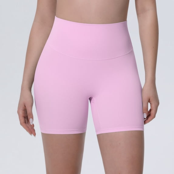 Ice Feel Breathable Friendly Tight High Waist Yoga Shorts For Running Workout Fitness Compression Wicking Seamless Lightweight Summer Stretch, S, Pink