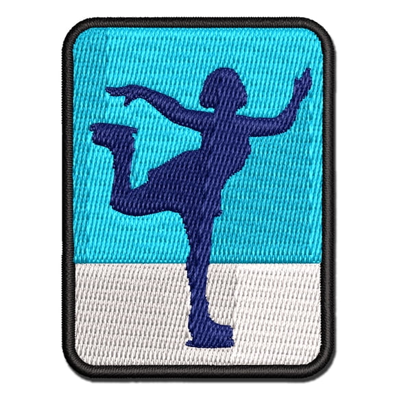 Ice Figure Skating Skater Woman on One Foot Pose Applique Multi-Color Embroidered Iron-On Patch - 2.5 Inch Small