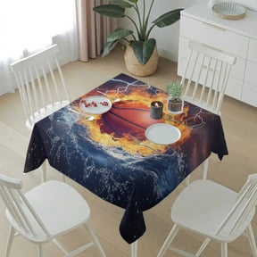 Ice Fire Basketball Sport Table Cloth 54x54in, Waterproof Square Tablecloth Wipeable Tablecloths Lightning Water Ripple Abstract Art Table Covers for Dining Tables Party Indoor Outdoor