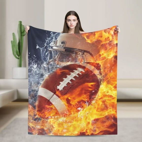 Ice Fire Football Throw Blanket Flannel Super Soft Warm Fleece Microfiber Blankets Home Decor All Season for Bedroom Couch 50x40
