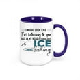 thumbnail image 1 of Ice Fishing Mug, Thinking About Ice Fishing, Ice Fishing Coffee Cup, Ice Fishing Gift, Walleye Mug, Northern Pike, Yellow Perch, Burbot Fish, BLUE, 1 of 1
