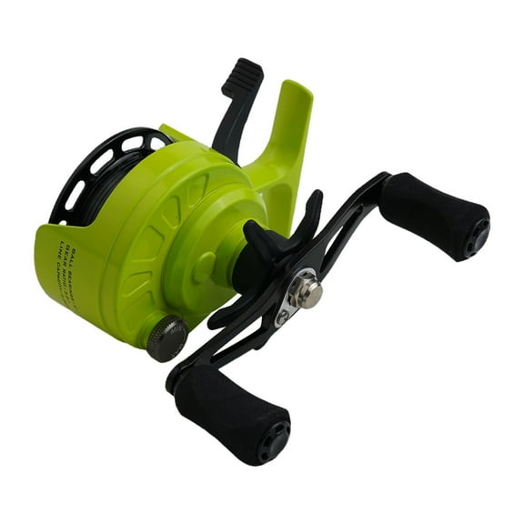 Ice Fishing Reel with Inline Design Featuring 3 21 Gear Ratio, Magnetic Drop System, and 3+1 Ball Bearings (left hand yellow-green)