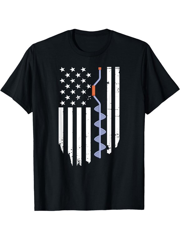Ice Fishing Retro American Flag USA Fishermen Eskimo Winter T-Shirt