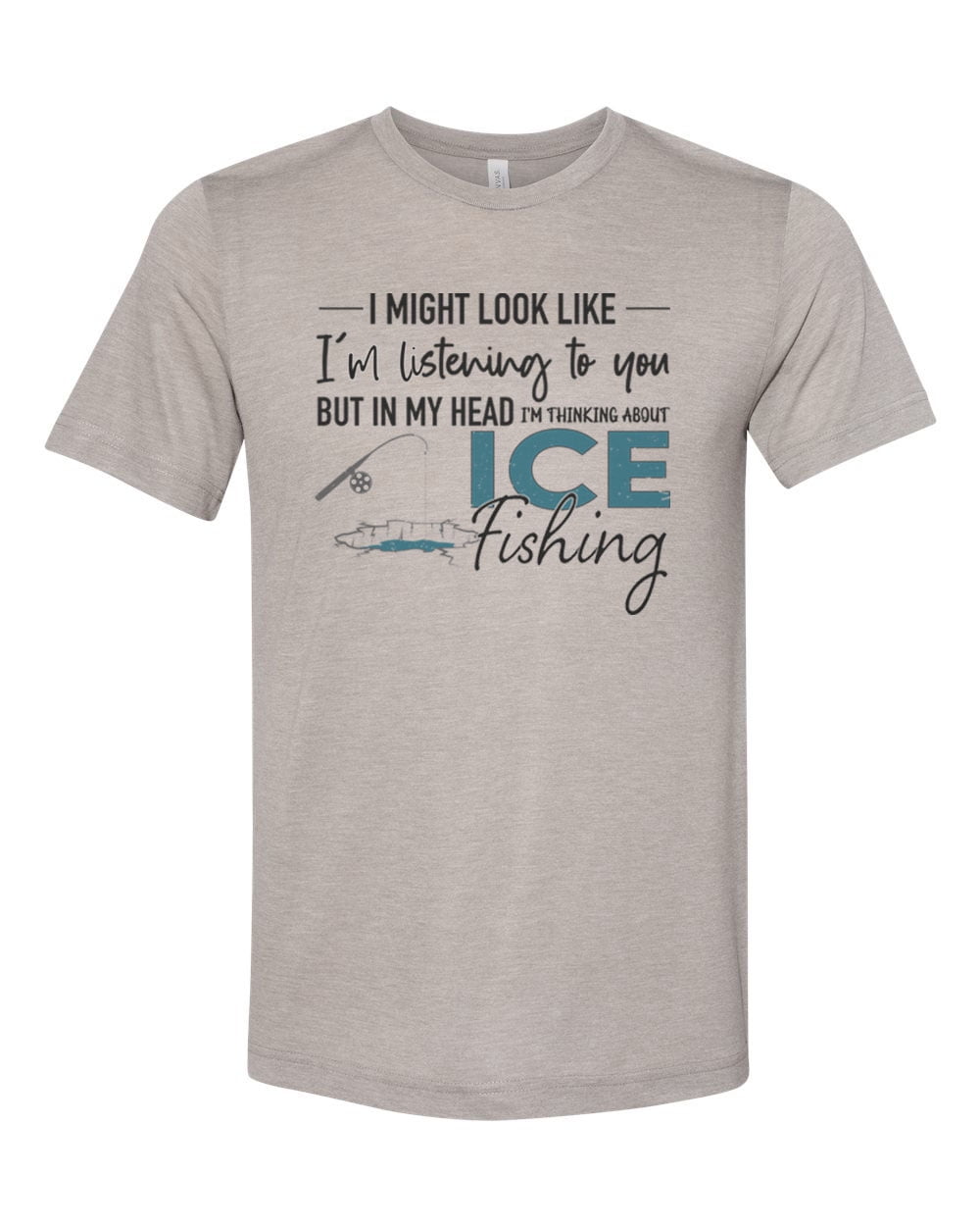Ice Fishing Shirt, Thinking About Ice Fishing, Fishing Shirt, Unisex Fit,  Gift For Him, Father's Day Gift, Ice Fishing, Walleye Shirt, Pike, Peach