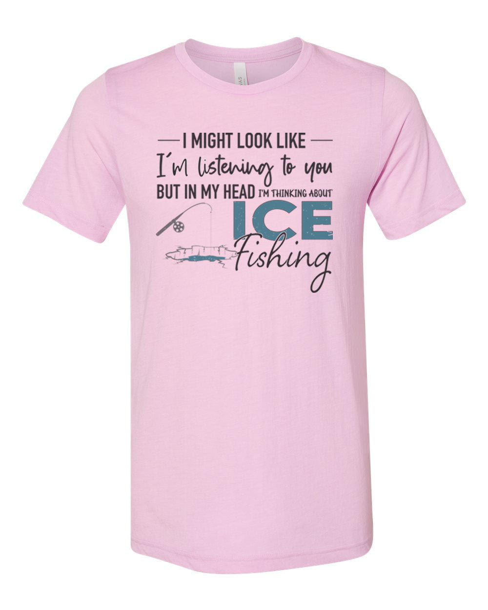 Ice Fishing Shirt, Thinking About Ice Fishing, Fishing Shirt, Unisex Fit,  Gift For Him, Father's Day Gift, Ice Fishing, Walleye Shirt, Pike, Peach,  LARGE 