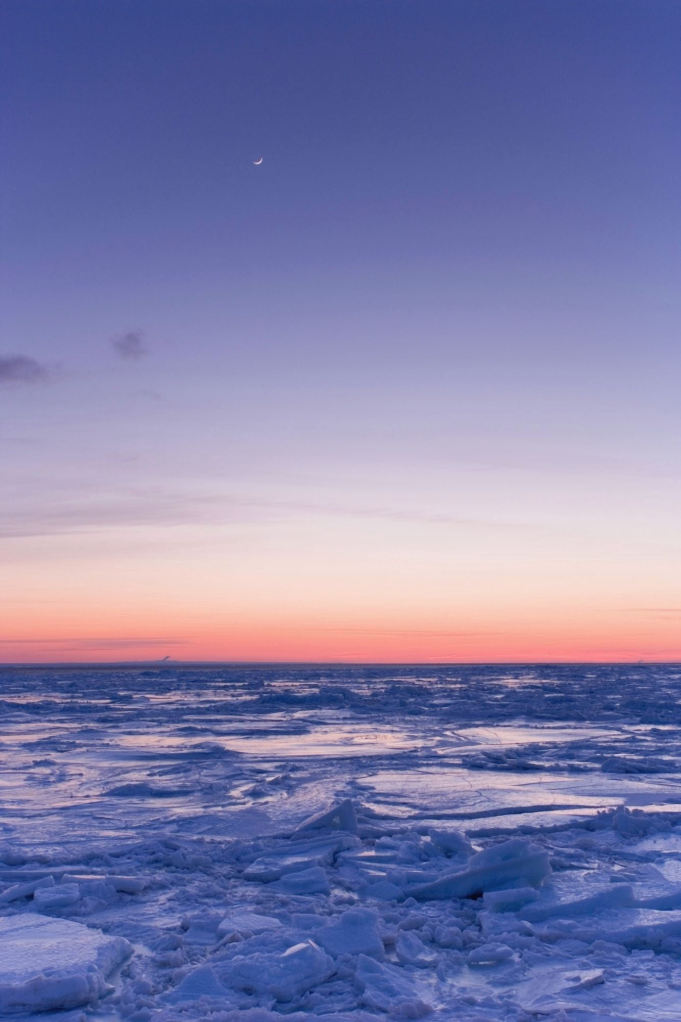 Ice Floe And Moon At Twilight Gaspesie Region Bonaventure Quebec Canvas Art - Yves Marcoux Design Pics (11 x 17)
