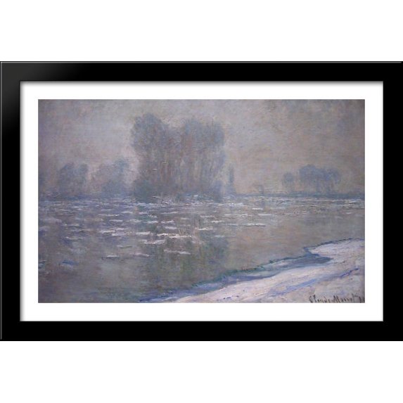 Ice Floes, Misty Morning 40x26 Large Black Wood Framed Print Art by Claude Monet