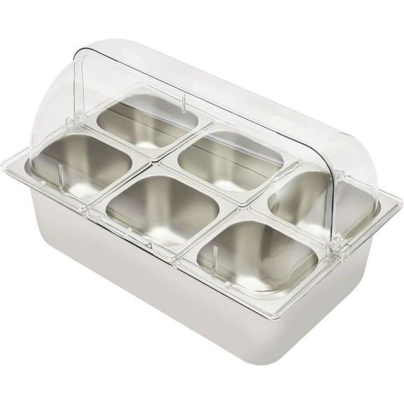 Ice Food Serving Display Tray with Clear Roll Top Cover Buffet Cold Serving Cooler Cooling Food Dishes Display Plate Case with Lid for Seafood Fruit Party Buffet Tray