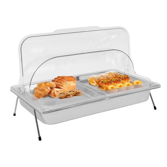 Ice Food Serving Display Tray with Clear Roll Top Cover Buffet Cold Serving Cooler Platter Cooling Food Dishes Display Plate Case for Seafood Fruit Party Buffet Tray 21.06"L x 12.99"W x 10.24"H