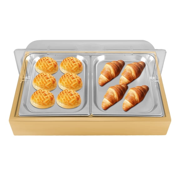 Ice Food Serving Display Tray with Clear Roll Top Cover Ice Buffet Salad Serving Trays Food Holder Cooler Containers Indoor Outdoor BBQ Picnic Gold 22.05" x 14.17"x 10.63"
