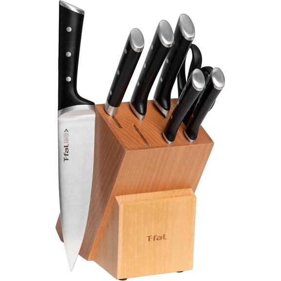 Ice Force German Stainless Steel Kitchen Knife Set and Wood Block 8 Piece, Long Lasting Sharpness, High Cutting Precision, Superior Durability, Ultra Sharp Blades, Cookware Kitchen Gadget Black