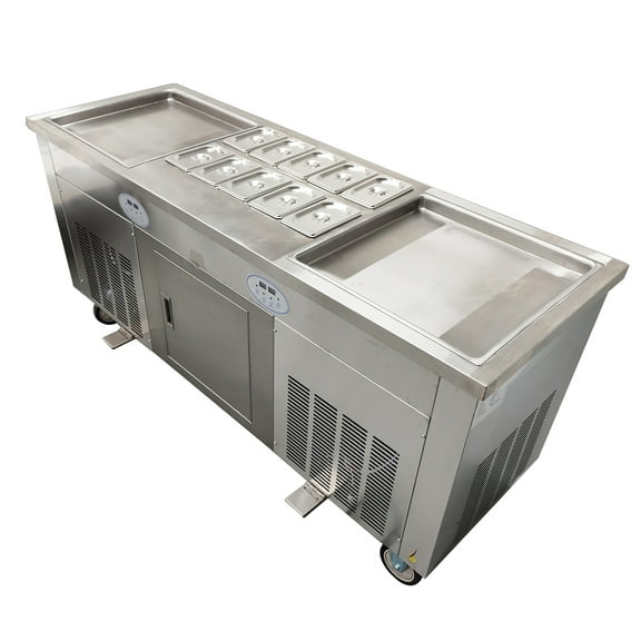 Ice Frying Machine Fried Ice Cream Maker Ice Cream Roll Machine Frozen Fresh Fruit Yogurt Fryer Double Pans
