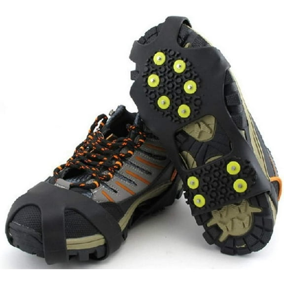 Ice Grips, Ice & Snow Grips Cleat Over Shoe/Boot Traction Cleat Rubber Spikes Anti Slip 10 Steel Studs Crampons Slip-on Stretch Footwear