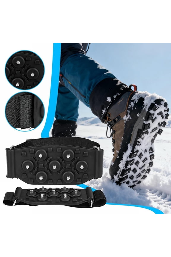 Ice Grips for Shoes, 7 Steel Pins for Non-Slip, Spikes for Winter Hiking Boots, for Winter Activities, Climbing, Fishing, Hiking, Mountaineering, Outdoor and Runners