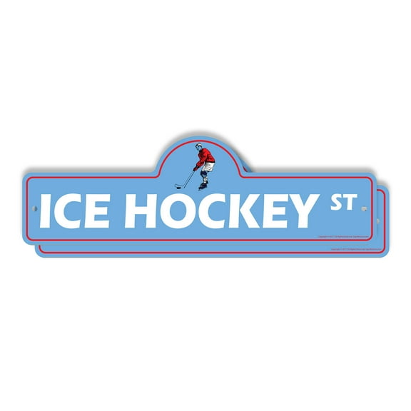 Ice Hockey (2 Pack) Plastic Street Sign - 7 Inch X 20 Inch Gift Sports Puck Skates Stick Game Team Arena Ice Rink Goal Play