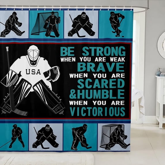 Ice Hockey Bathroom Waterproof Accessories with 12 Hooks Sport Theme Shower Curtain for Kids Boys Girls Ice Hockey Illustration Fabric Shower Curtains Soft Curtains,72x72 Inches