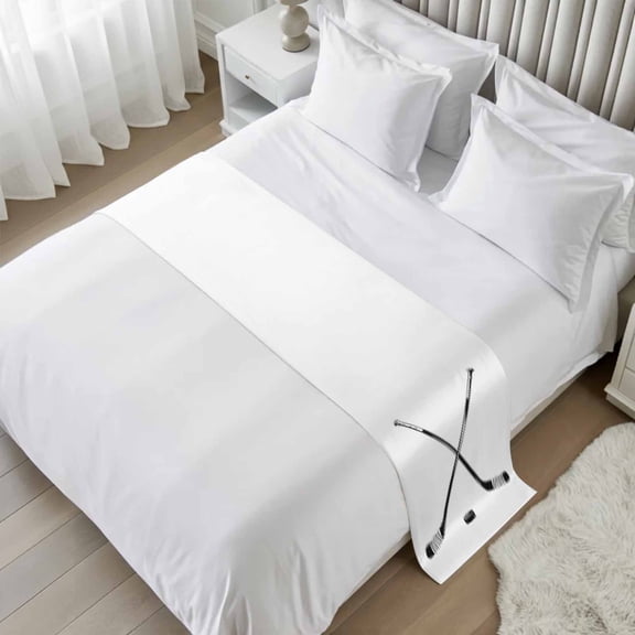 Ice Hockey Bed Runner Scarf Twin Size, Modern Minimalist Ball Sports Game Art Luxury Bed Throw Runners & Scarves for Twin Full Queen King Foot of Beds, Bedroom Hotel Wedding Room Decoration, 71"x20"