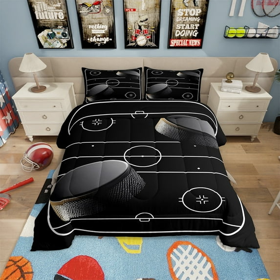 Ice Hockey Bedding Sets Sports Bedding Sets Teen Winter Sports Themed Bedding Comforter Sets Ice Hockey Field Print Down Comforter Ball Game Decor Duvet Set