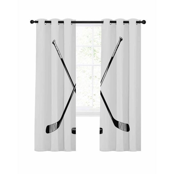 Ice Hockey Blackout Curtains 84 Inches Length, Hockey Winter Sports Ball Gamers White Window Treatment Thermal Insulated Drapes for Bedroom Living Room 2 Panels 84x84 Inches