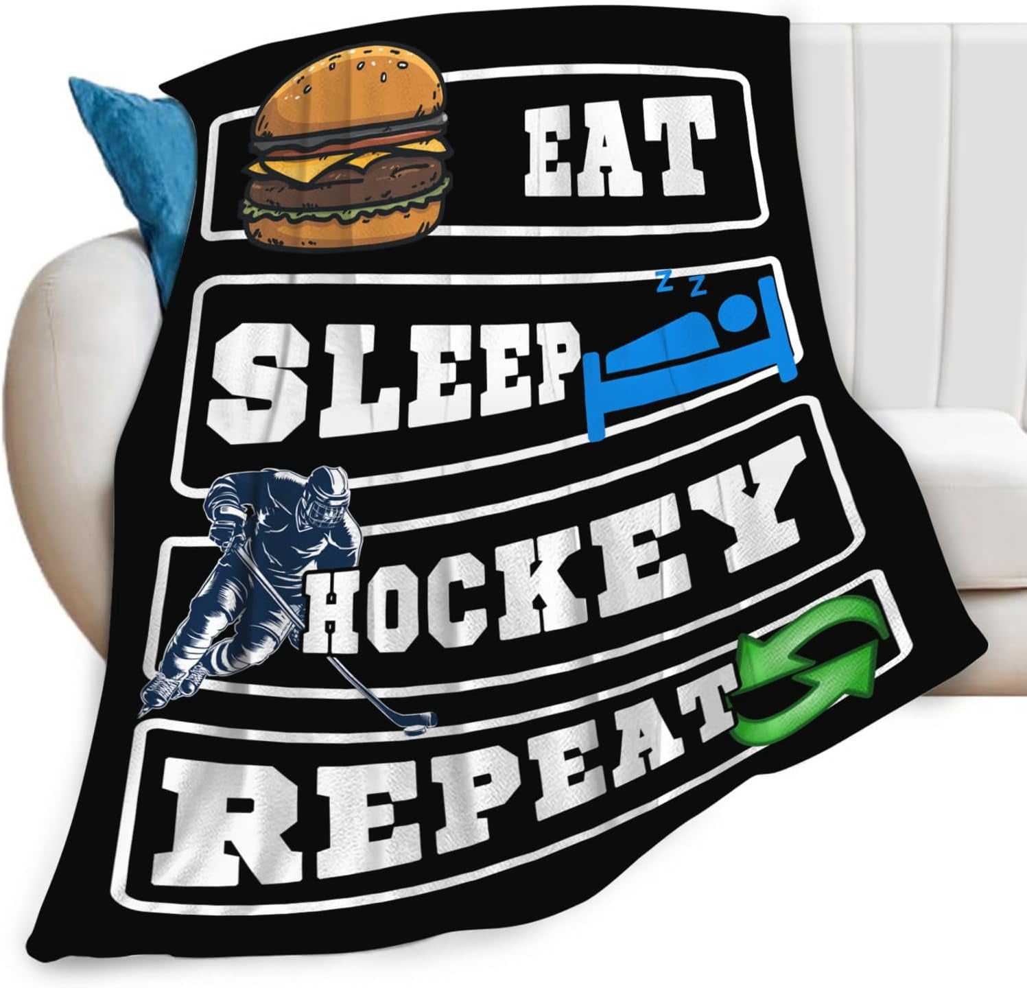 Ice Hockey Blanket for Boys Girls Flannel Eat Sleep Hockey Throw Blanket Ultra Soft Cozy Fleece Sports Decor Blankets Gift for Womens Mens Couch Sofa Bed 50" x 40"