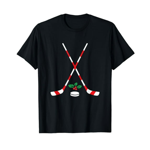 Ice Hockey Christmas Gift Candy Cane Hockey Stick Hockey T-Shirt Black