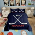 thumbnail image 1 of Ice Hockey Comforter Set,Abstract White Hockey Stick Bedding Men Room Decor,Ball Sports Gaming Quilt Modern Navy Blue Duvet Insert, 1 of 6