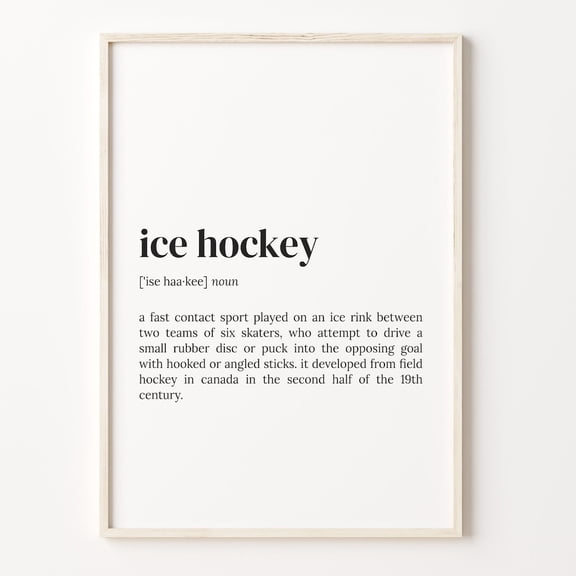 Ice Hockey Definition Dictionary Wall Art Poster Unframed Paper Print