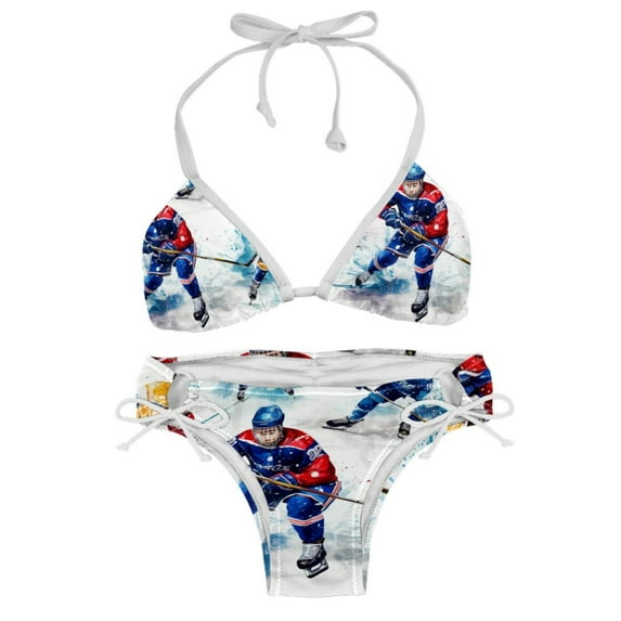 Ice Hockey Detachable Sponge Adjustable Strap Bikini Set Two-Pack - Swimwear for Two, Beach Vacation Essentials!