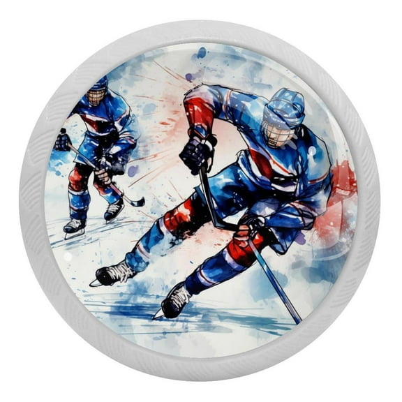 Ice Hockey Fluorescent Drawer Pulls 4-Pack: Glow-in-the-Dark Round Cabinet Knobs for Kitchen, Dressers, Wardrobes - Includes Screws, Ideal Drawer Hardware