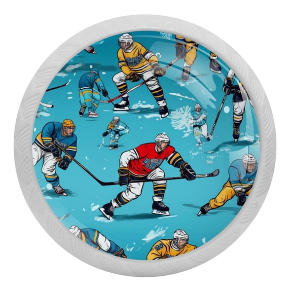 Ice Hockey Fluorescent Drawer Pulls with Screws - Round 4-Pack: Glow-in-the-Dark Knobs for Cabinets, Wardrobes, Dressers - Furniture Dcor with Round Knobs, Drawer Handles