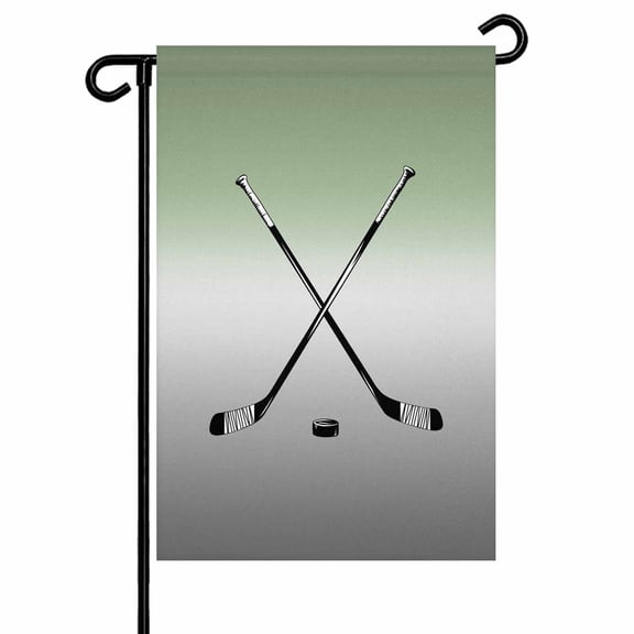 Ice Hockey Garden Flag 12x18 Inch Winter Sports Sage Green Grey Gradient Double Sided Small Decorative Garden Flags for Outside, Outdoor Yard Porch Lawn Decoration