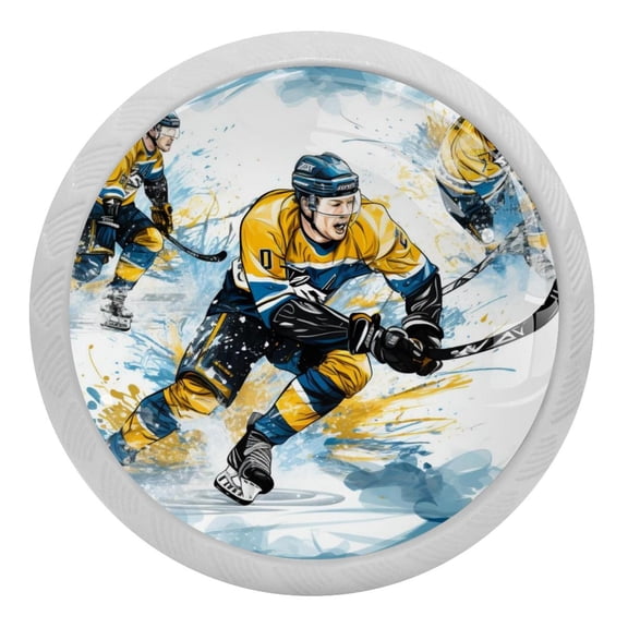 Ice Hockey Glow-in-the-Dark Round Drawer Pulls, 4-Pack - Fluorescent Cabinet & Dresser Knobs - Suitable for Cabinets, Wardrobes