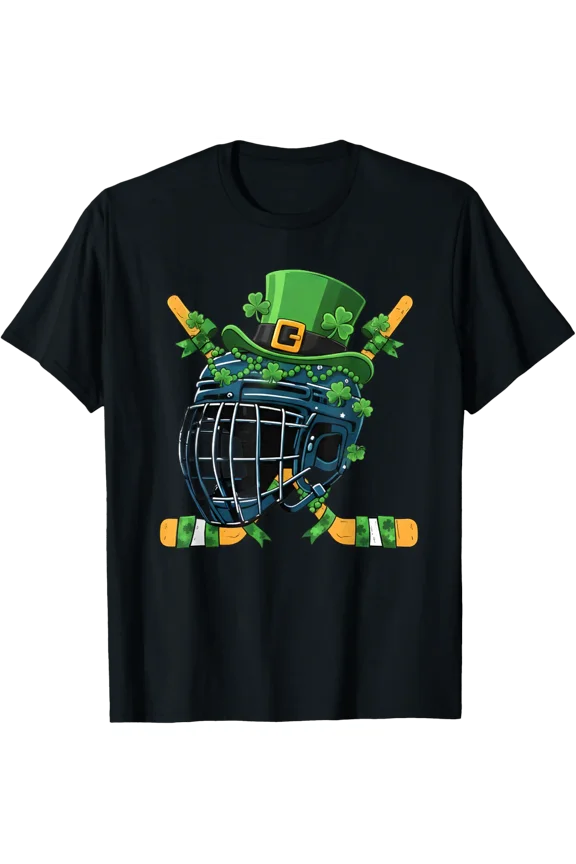 Ice Hockey Helmet Shamrock Graphic T-Shirt