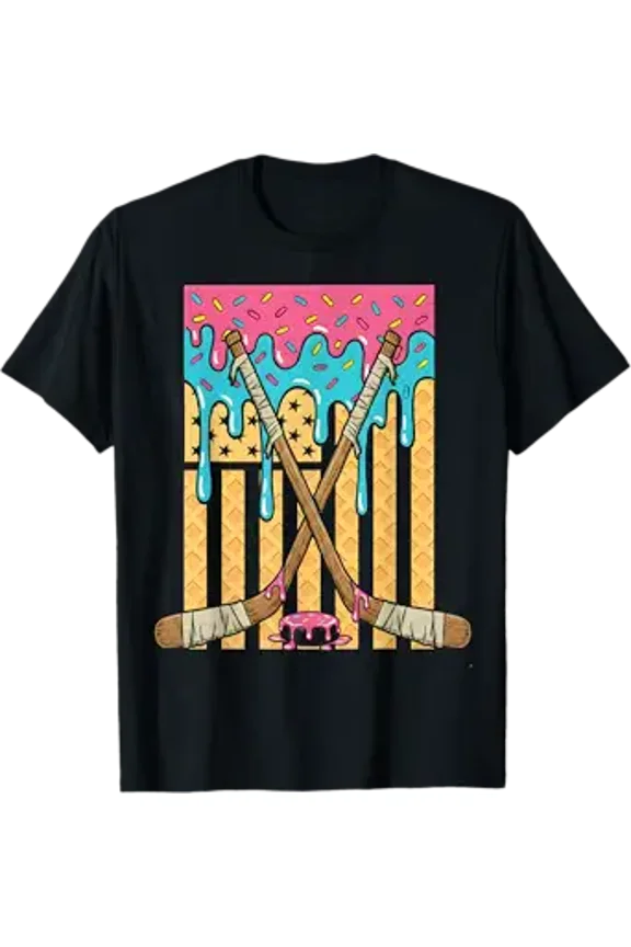 Ice Hockey Ice Cream Drip Boys American Flag Youth Players T-Shirt