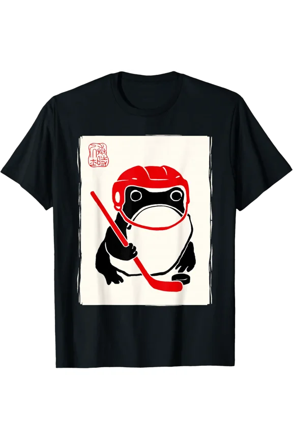 Ice Hockey Japanese Grumpy Frog Funny Hockey T-Shirt All Size S-5Xl