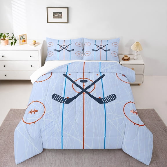 Ice Hockey Comforter Set Full Size,Hockey Stadium Rink Bedding Set,Adults Bedroom Decor,Winter Event Ball Games Lovers Down Comforter,Modern Stylish Duvet Insert