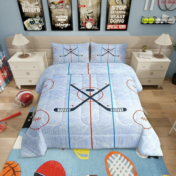 Ice Hockey Comforter Set King Size,Hockey Stadium Rink Bedding Set,Adults Bedroom Decor,Winter Event Ball Games Lovers Down Comforter,Modern Stylish Duvet Insert