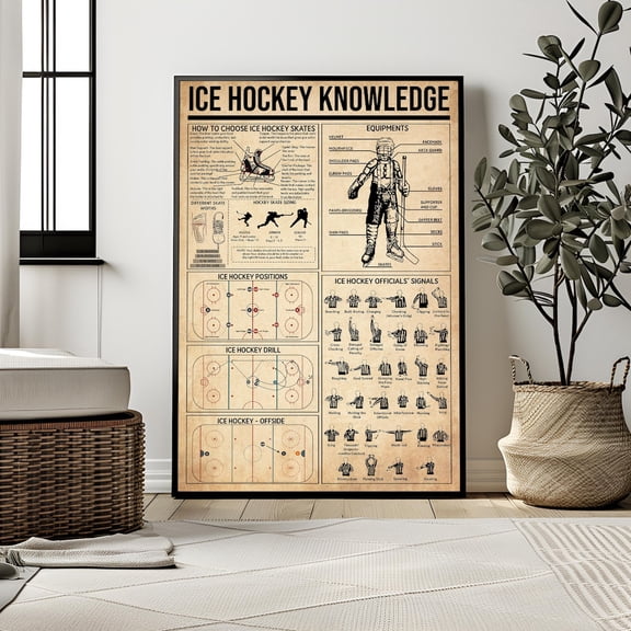 Ice Hockey Knowledge Vintage Poster Ice Hockey Lover Ice Hockey Wall Decor Gift For Your Friend And Relative Ice Hockey Workspace Poster