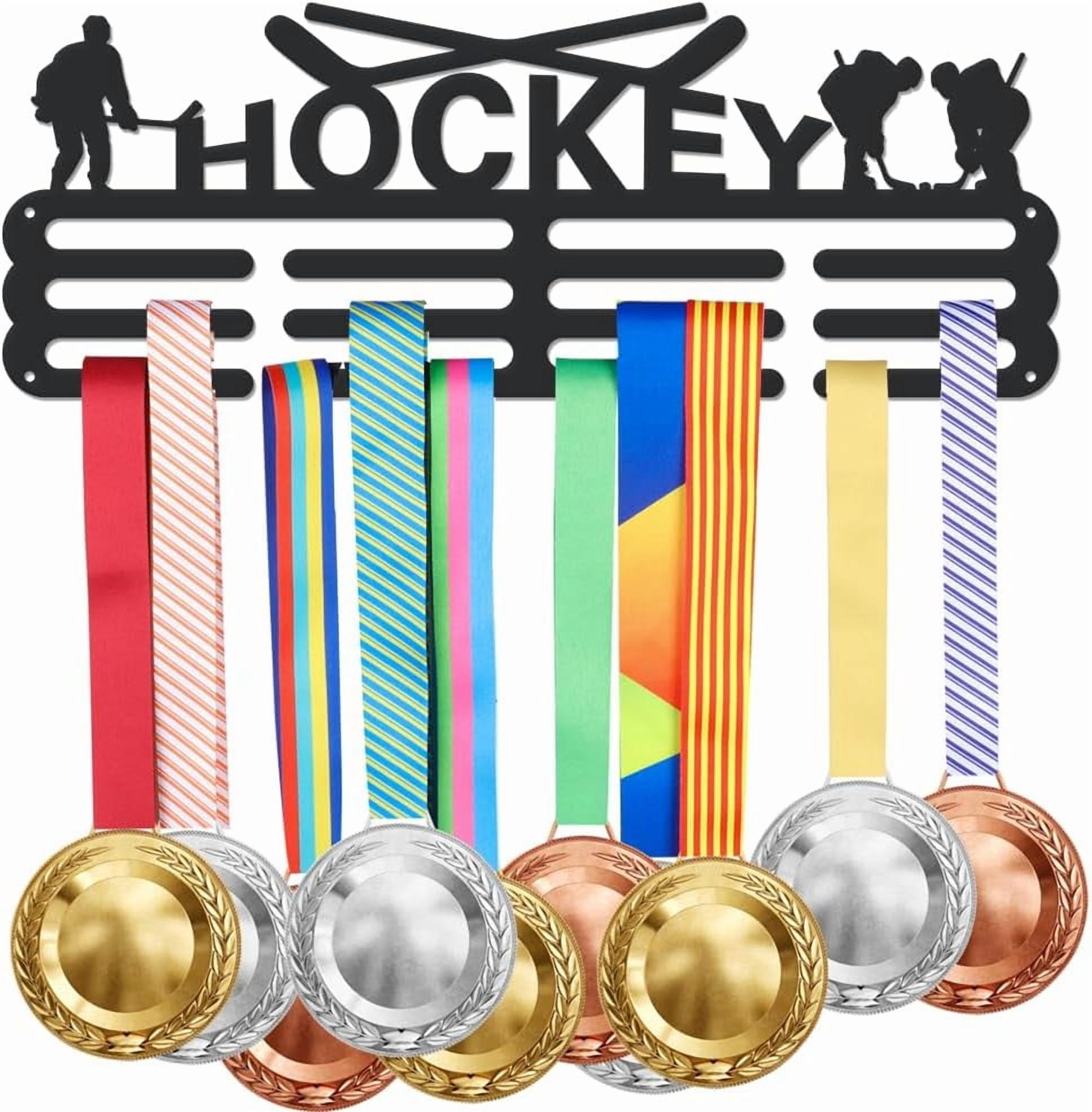 Ice Hockey Medal Display Hanger Competitions Medal Holder with 12 Lines Sturdy Steel Award Display Holders for 60+ Ribbon Lanyard Medals Wall Mounted Gifts for Kid BlackDIY