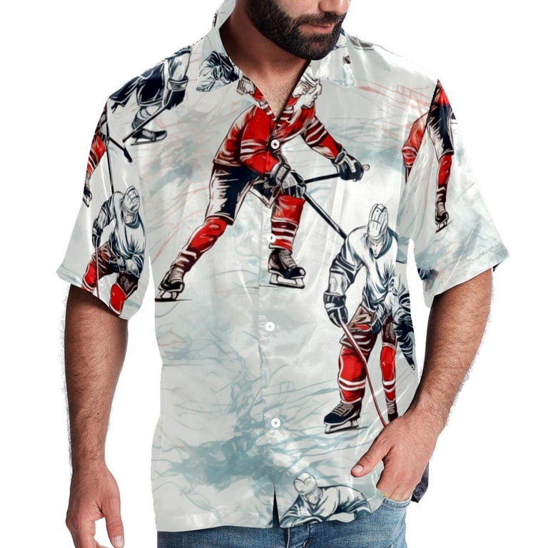 hockey dress shirts Ice Hockey Men's Short Sleeve Poplin Shirt - Casual Printed Button Down  Short Summer Beach Shirts Unisex940