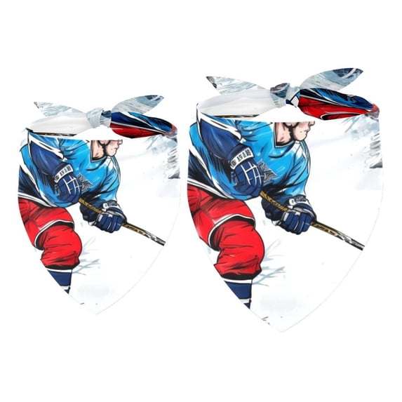 Ice Hockey Pack of Two Breathable Chiffon Yarn Dog Bandanas, Set of 2 Lightweight Pet Collars for Small and Medium Dogs, 16x16x22.8in and 20.9x20.9x30in Sizes