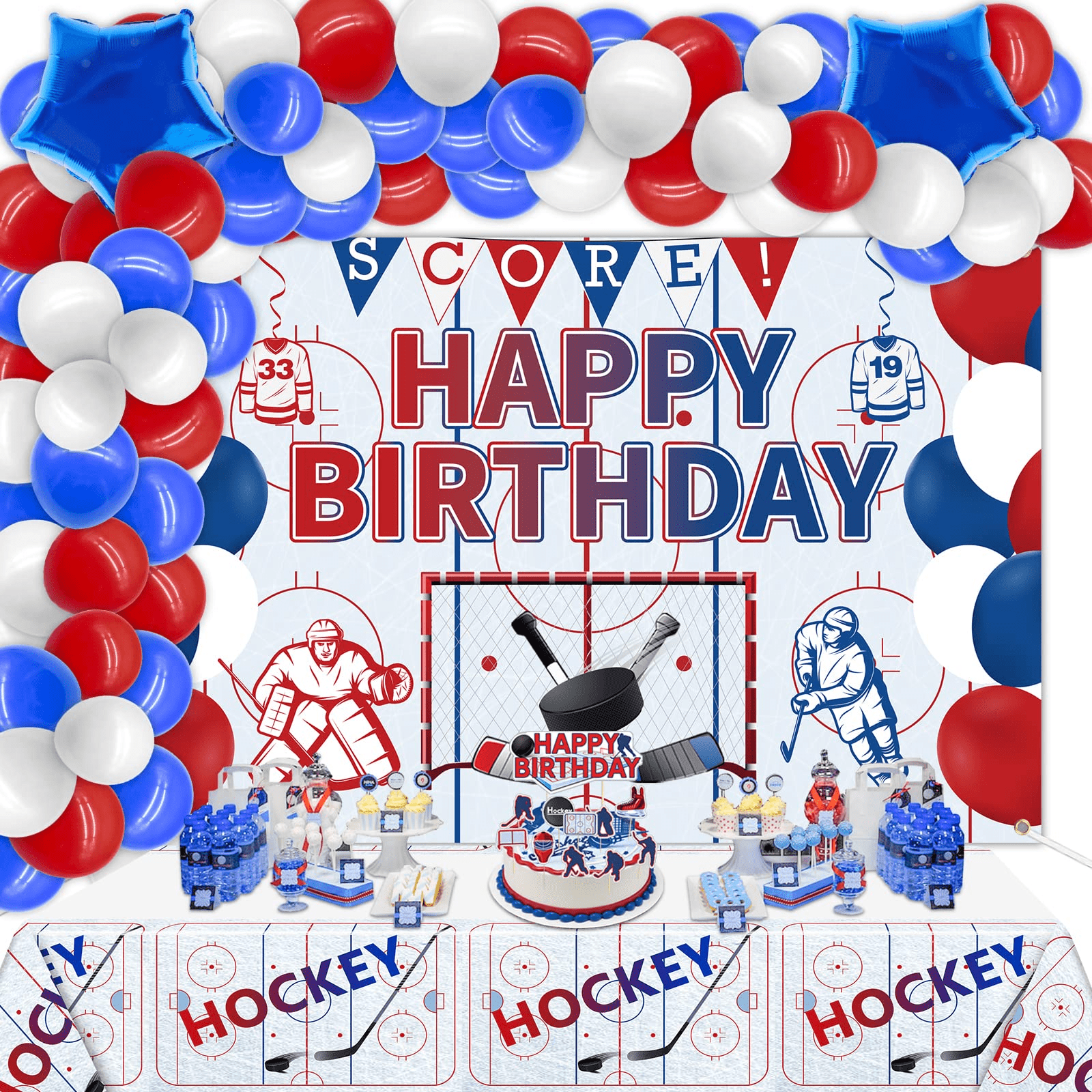 Ice Hockey Party Supplies Backdrop and Balloons, Hockey Theme ...