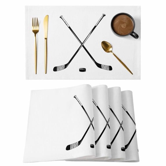 Ice Hockey Placemats Set of 8, Modern Minimalist Ball Sports Game Art Placemats for Dining Table, Place Mats for Kitchen Tabletop, Waterproof Wipeable Dining Table Mats Set