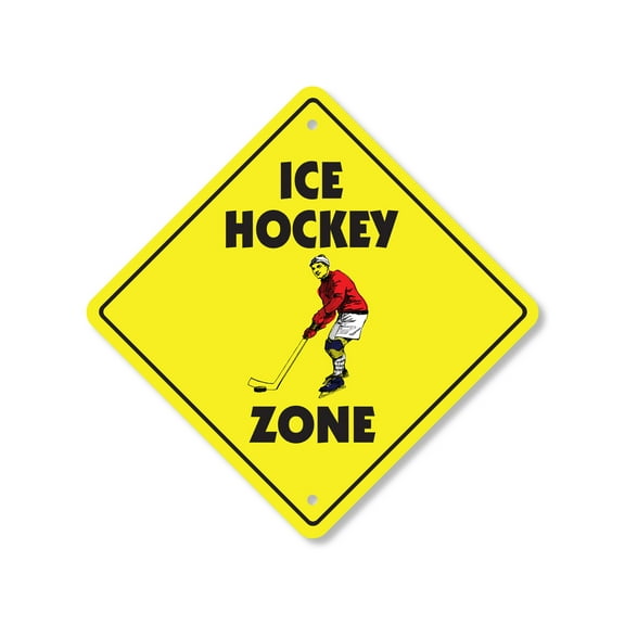 Ice Hockey Plastic Crossing Sign - 12 Inch X 12 Inch Xing Sign Gift Sports Puck Skates Stick Game Team Arena Ice Rink Goal Play
