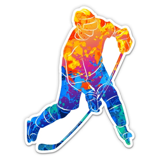Ice Hockey Player Colorful - 3" Vinyl Sticker - For Car Laptop Water Bottle Phone - Waterproof Decal
