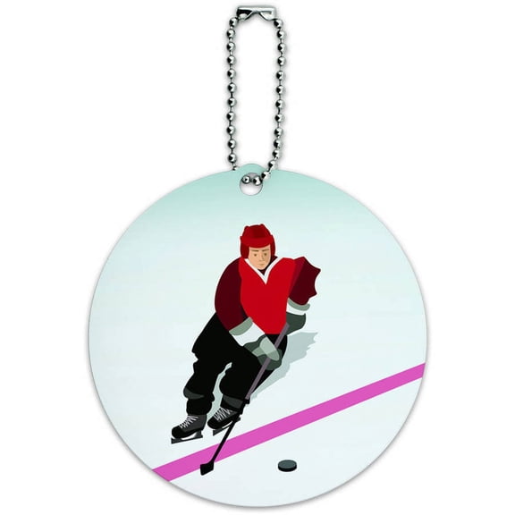 Ice Hockey Player Red Jersey Round Luggage ID Tag Card for Suitcase or Carry-On