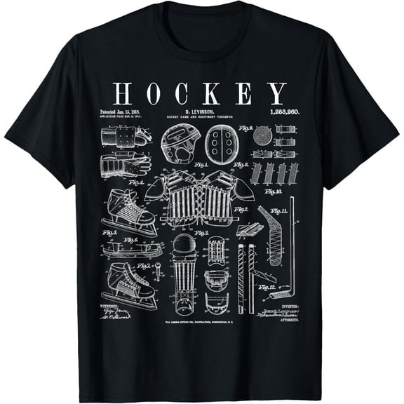 Ice Hockey Player Winter Sport Vintage Patent Print T-Shirt