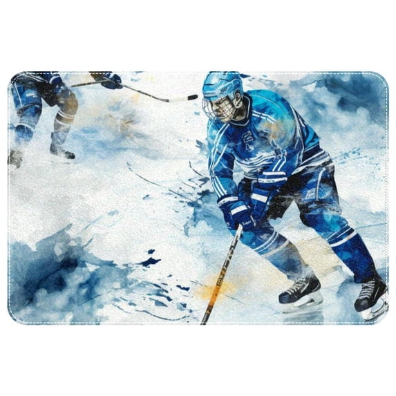 Ice Hockey Polyester Non-Slip Machine Washable Floor Mats & Door Mat Chair Rug