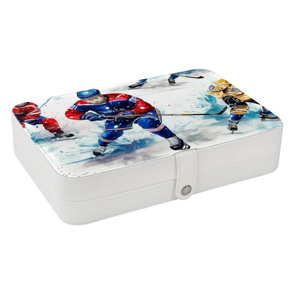 Ice Hockey Portable PU Leather Earring Holder Organizer with Removable Compartment and Storage Box