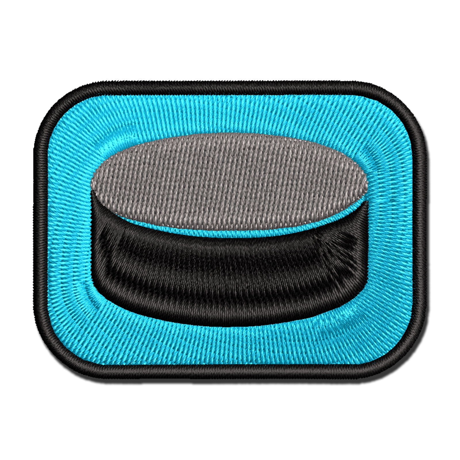 Ice Hockey Puck Sport Applique Multi-Color Embroidered Iron-On Patch - 3.5 Inch Large